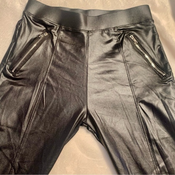 NWT Wila Leggings OSFM Vegan Leather Black Elastic Waist Zippered Pocket NEW - Picture 10 of 12